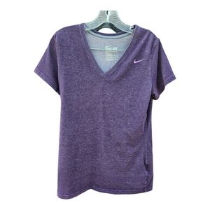 Nike Dri Fit Slim Fit Shirt V-neck Short Sleeve Womens Size Large Purple
